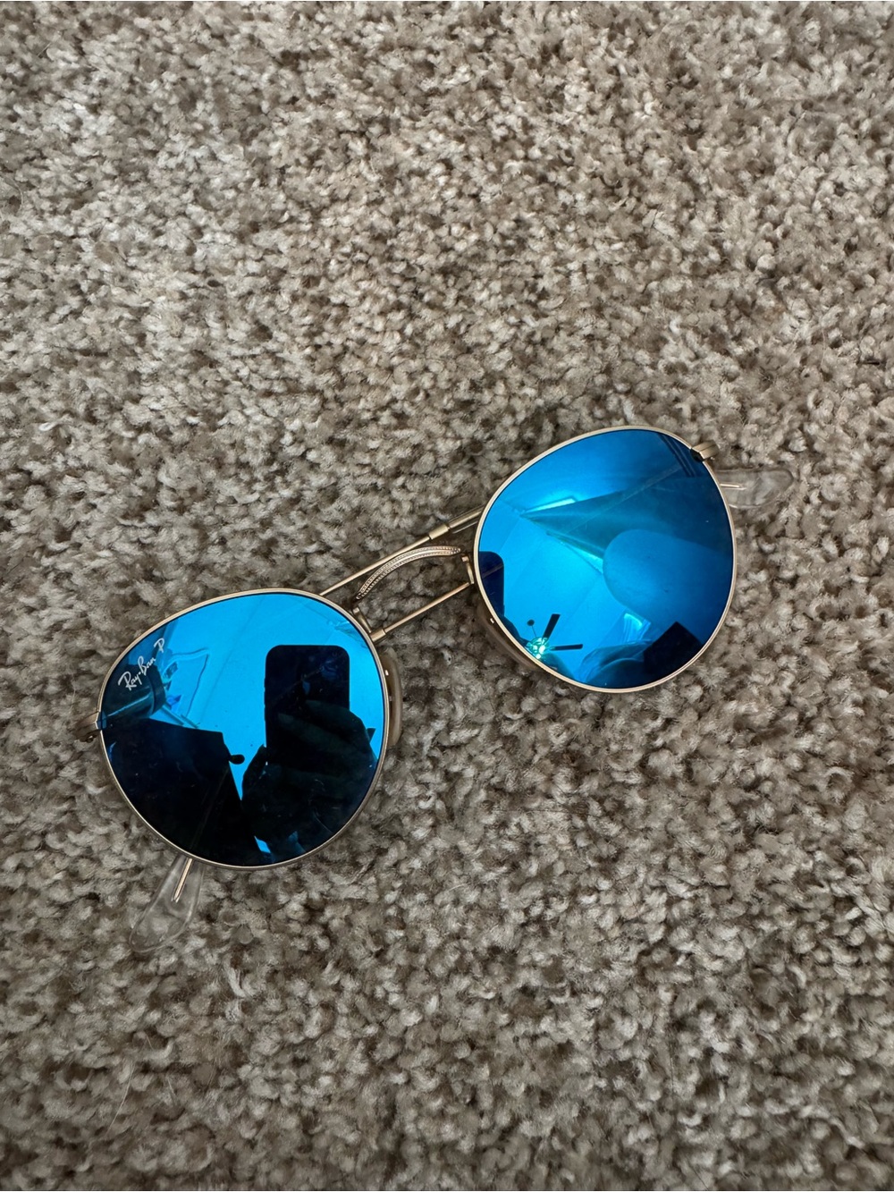 Ray-Ban Gold Frame Sunglasses with Bright Blue Mirrored Lenses